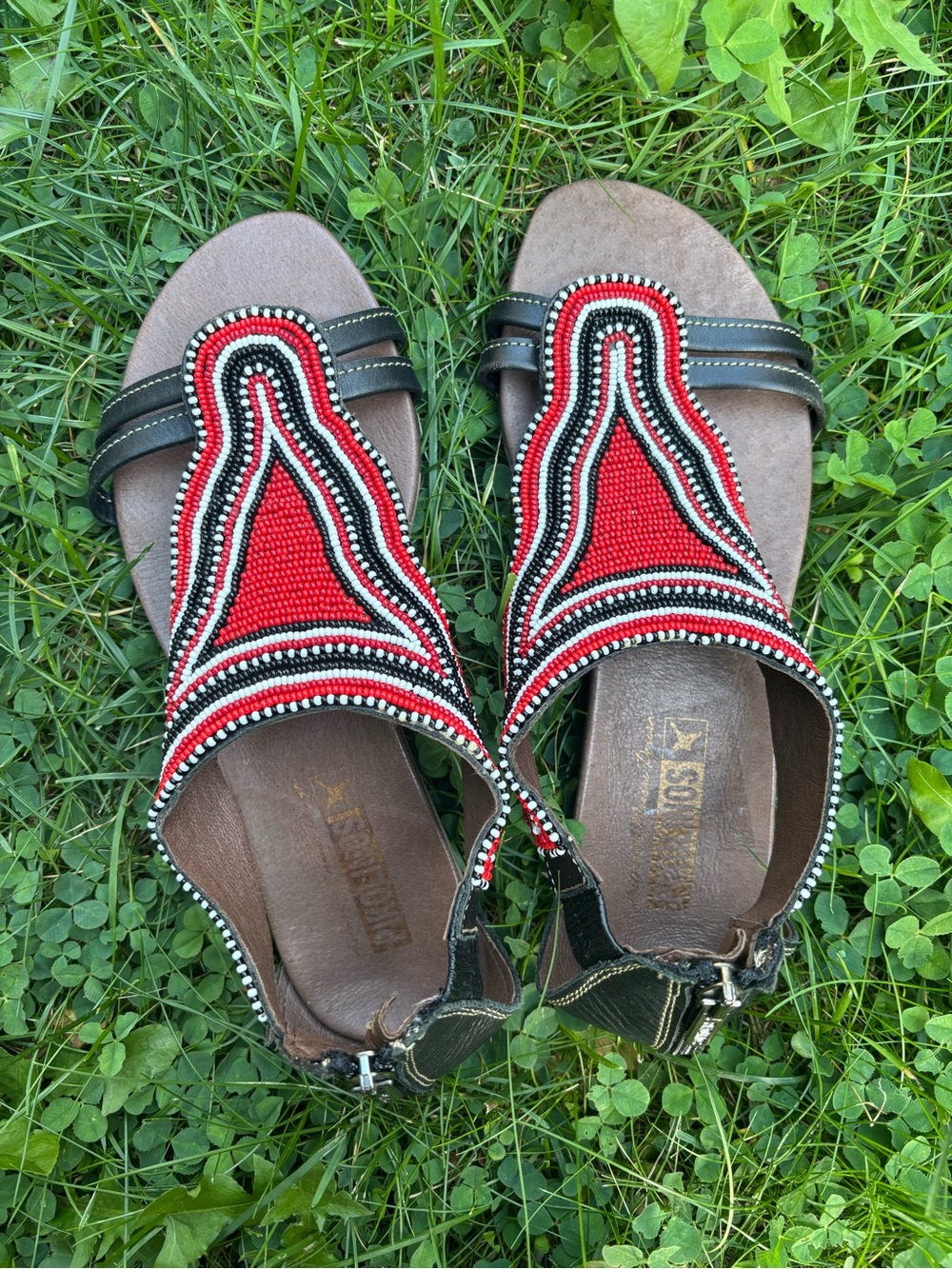 Pikolinos Maasai Red and Black Beaded Sandals Size 37
